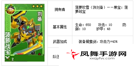 果宝三国菠萝吹雪菠萝战宝-刘备介绍